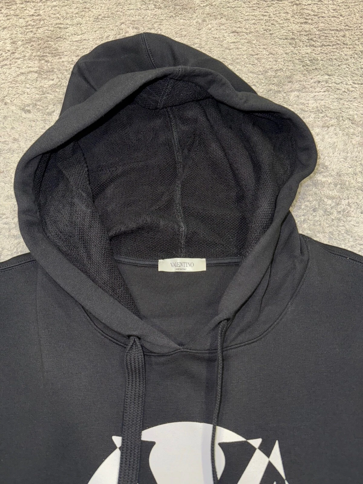 Felpa con cappuccio Valentino Garavani nera bianca stampa logo cerchio cotone L Large