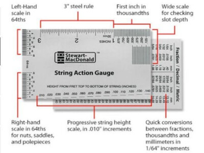 Gitarrensaiten-Aktionsmessgerät, hergestellt in den USA, Edelstahl, Zoll - ideal für Setups!