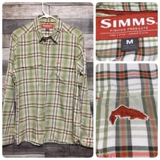 Simms Fishing Plaid Button Up Shirt Men’s M Green Polyester Nylon
