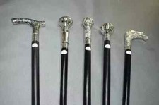 Handmade Gift Lot Of 5 Pcs Antique Walking Stick Wooden Cane Solid Brass Handle