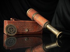 Nautical Solid Brass Style Monocular with Leather Box - Antique Unique Decor