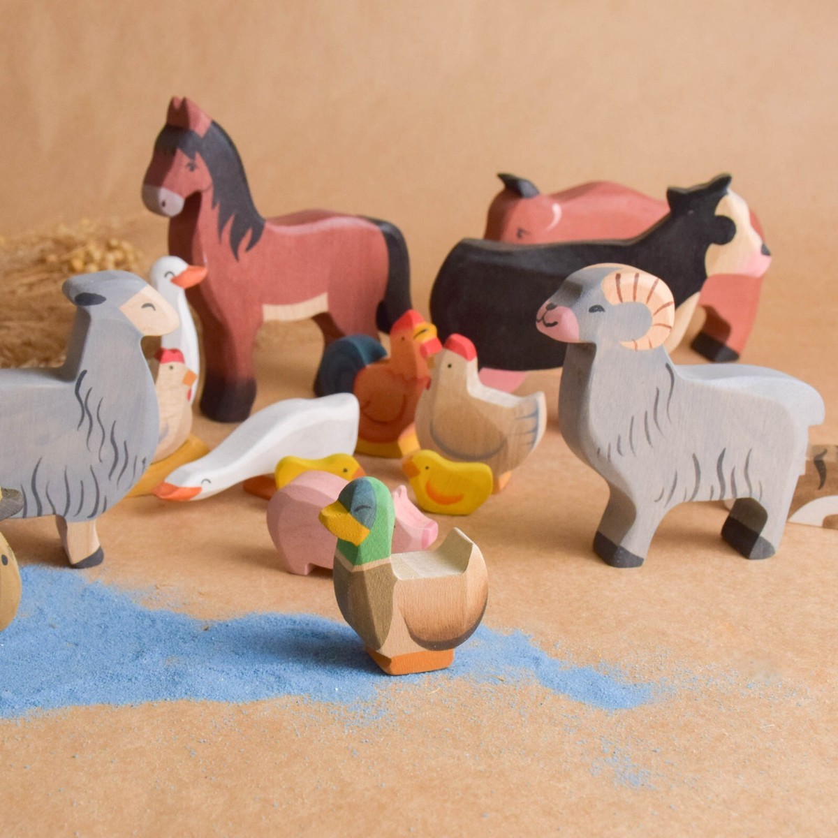 その他 Puse Up Wooden Farm Animal Toy Wooden Toy Farm Animal Set 22 pcs. Toys Figurines Uniqe Handmade