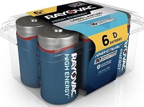 6 Baterías D RAYOVAC Alta Energía Baterías de Larga Duración 10 AÑOS DE ALIMENTACIÓN Alcalinas Foto 2 de 2