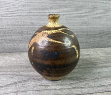 Vintage Studio Crafted Clay Bud Base Swirled Browns Signed