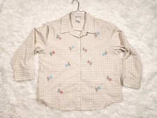 Blusa Vintage Rebecca Malone Guinga Cuadros XL Bordada Floral Cottagecore
