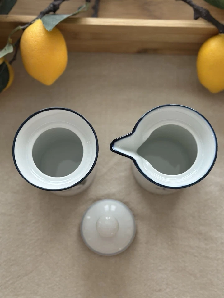 DANSK Flora Bayberry Sugar Bowl And Creamer w/ Lid White Blue Made In Portugal - Image 4 of 4