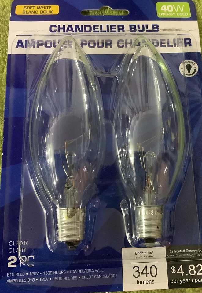 Chandelier Bulbs 2 Pack 40 Wart Soft White Clear NEW - Image 2 of 4