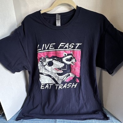 Gildan Men's Black Cotton Raccoon ''Live Fast Eat Trash'' Graphic Tee XL