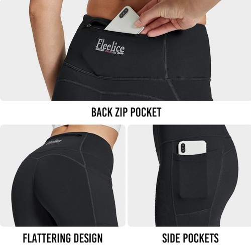FitsT4 Womens Fleece Lined Riding Breeches Tights Size L Horse Knee Patch Black - Picture 4 of 6