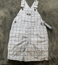 OshKosh B'gosh Blue White Print Cotton Shortalls Toddler Boys 5T NWT