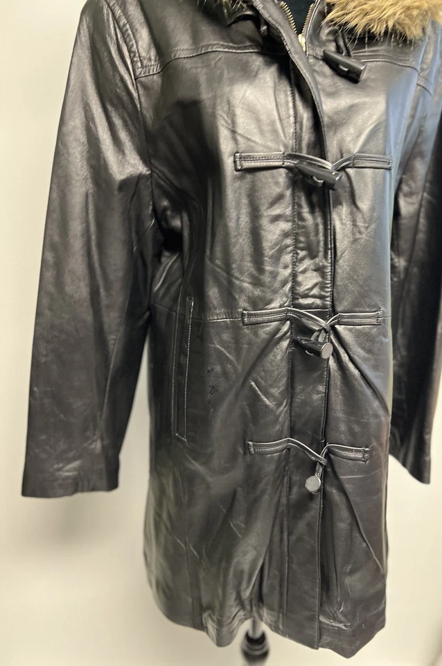 Abrigo vintage de cuero de cordero suave para mujer con adornos de piel sintética XL grunge gótico Foto 3 de 4