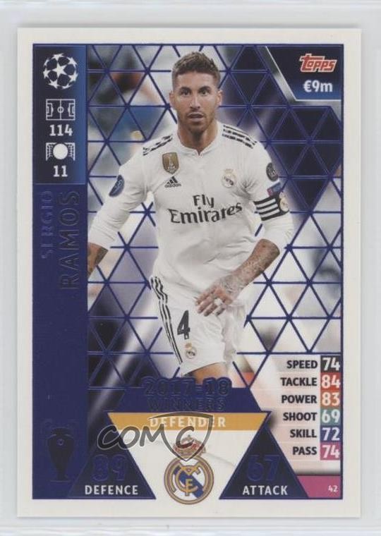 2018-19 Topps UEFA Champions Match Attax 2017-18 Winners Sergio Ramos #42 1w3