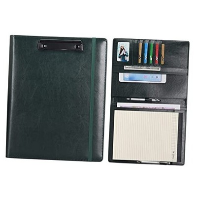  Leather clipboard Folio Notepad with Interior Storage Pocket - A4 Green