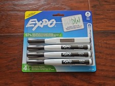 Expo Magnetic Dry Erase Markers with Eraser - Fine Tip - Black 4-Count 1944745