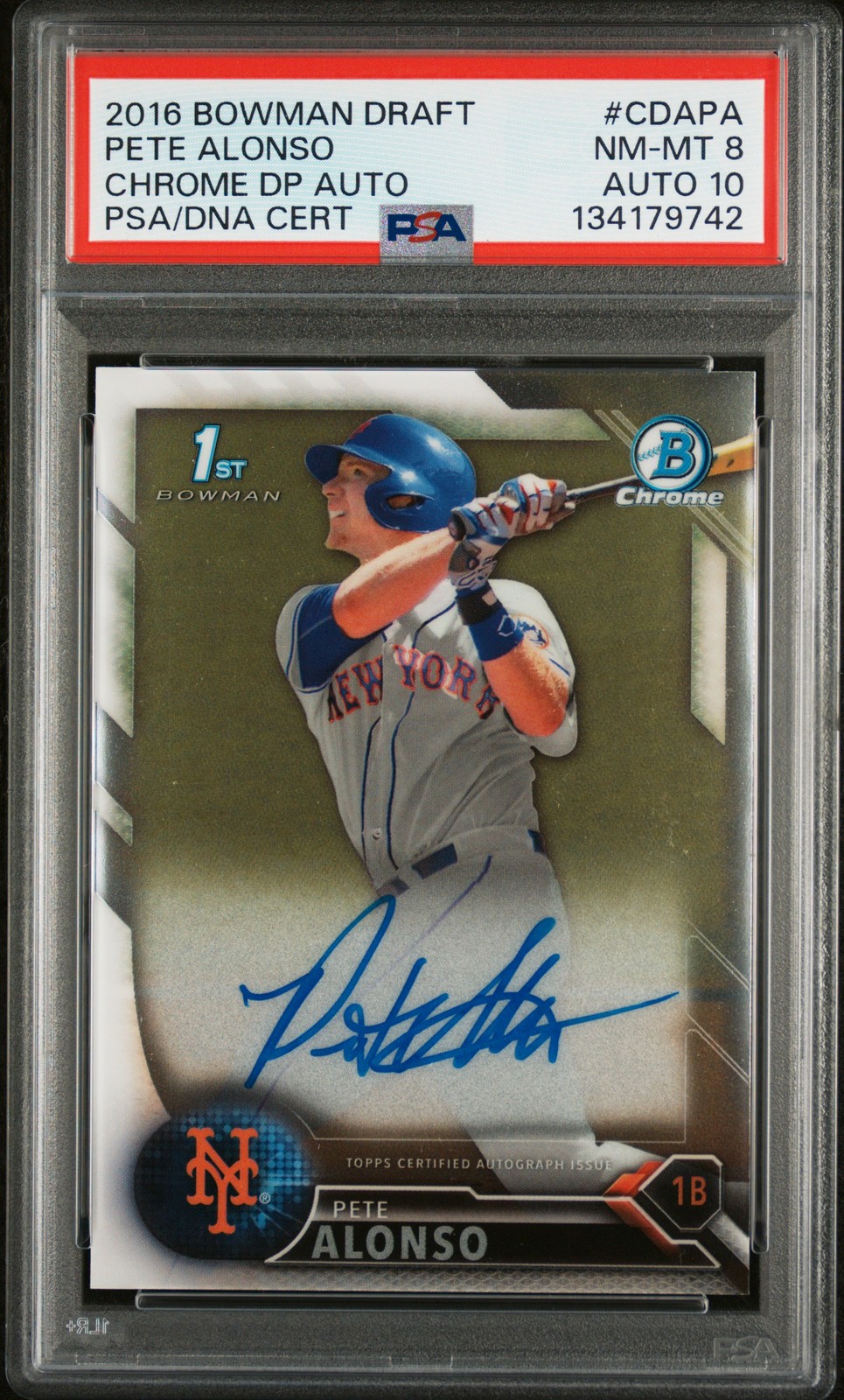 2016 BOWMAN DRAFT CHROME DRAFT PICKS AUTOS #CDAPA PETE ALONSO PSA 8 AUTO 10