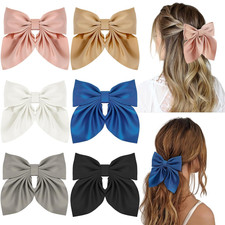 6Pcs Hair Bows for Women, Bow Hair Clips, Silky Satin Hair Bows for Girls, Blue