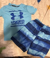 Under Armour UA Swim Set - Little Boys Size 4 - Trunks and Rash guard Shirt Blue