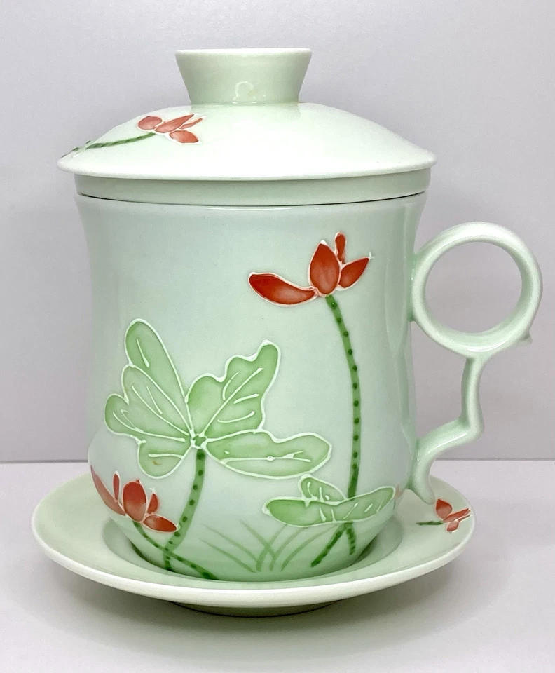 TEAVANA Flor Floral Porcelana Taza de Té con Tapa de Taza Plato Infusor Juego de 4 Piezas Foto 2 de 4