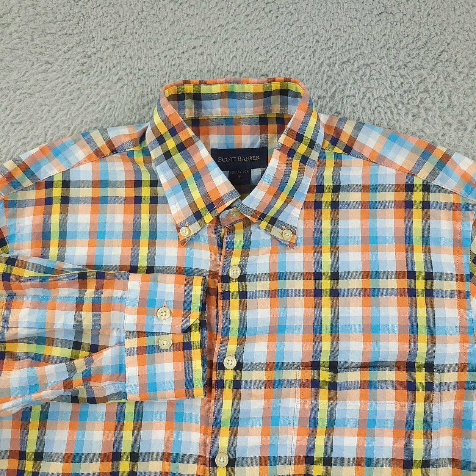 Scott Barber Shirt Mens Medium Multicolor Plaid Button Down Long Sleeve Cotton