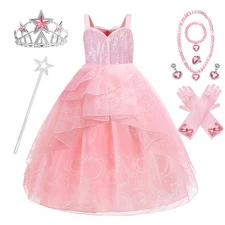 Wicked Glinda Dress Costume for Girls, Pink Tulle and Sequin Witch Dress for ...