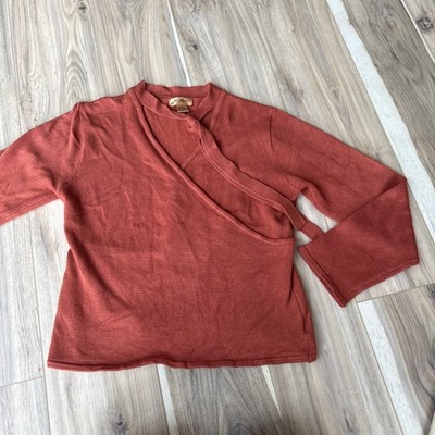 MILANO LONG SLEEVE PULLOVER LIGHTWEIGHT SWEATER,  Neck Tie RUST, SIZE L