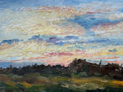 Original Öl Landschaft Gemälde Impressionist Himmel Wolken Palette Messer 35x25cm - Bild 8 von 10
