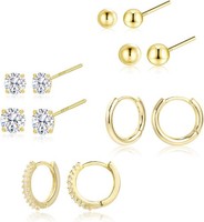 3 Paar 925 Silber Ohrstecker Set Kugel Zirkonia Hypoallergen Damen