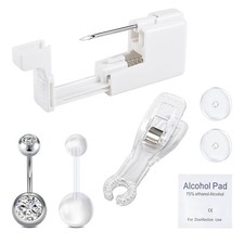 QWALIT Belly Button Piercing Gun Kit - Silver Navel A1-round CZ-Silver