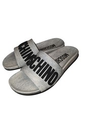 Moschino Womens 8.5 EU 41 Slide Dress Sandal White Blue Logo