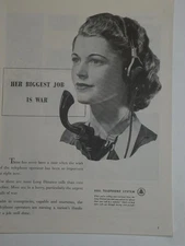 Magazine Ad* - 1944 - AT&T / Bell System - World War II - Biggest Job is War