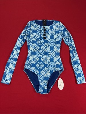 New Bingo Surf Suit Swimsuit Long Sleeve Back Zip Blue Size Medium A190
