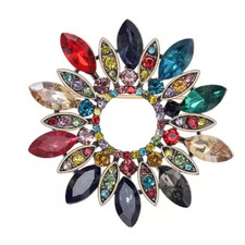 Luxury Colorful Flower Brooch   Crystal Rhinestone Gold Lapel Fall Pin Jewelry G