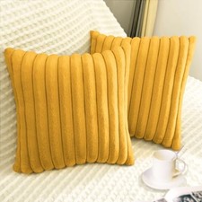 2 Pack Pillow Covers, 20x20 Faux Fur 20" x 20" Pack of 2 Mustard Yellow