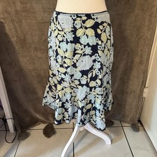Vintage Blue and Green Floral Skirt with ruffle hem