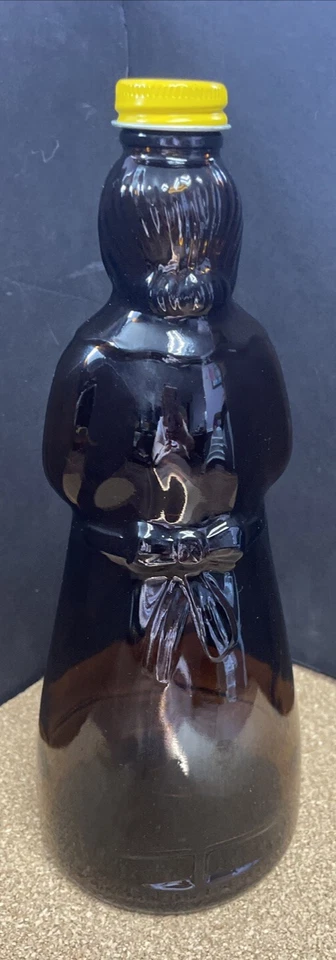 Vintage Mrs. Butterworth Syrup Bottle Amber Glass Yellow Metal Cap 10 inch EUC - Image 3 of 4