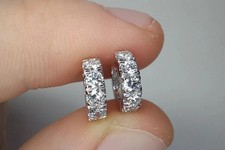 14k White Gold Plated Mini 1Ct Round Lab Created Diamond Women's Huggie Earrings