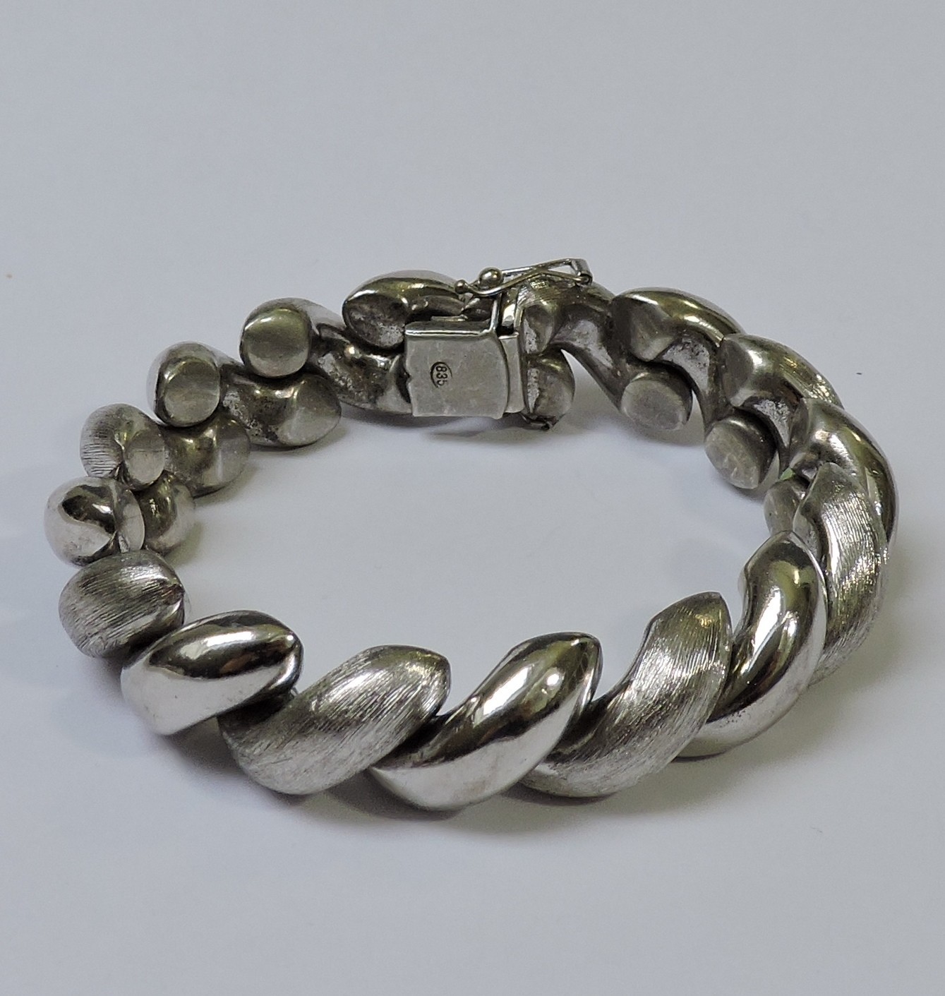 Solid 835 Silver Link Bracelet - Matte & Sparkle … - image 2
