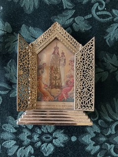 Vintage Gold Toned Metal Shrine Filigree Hinged Doors