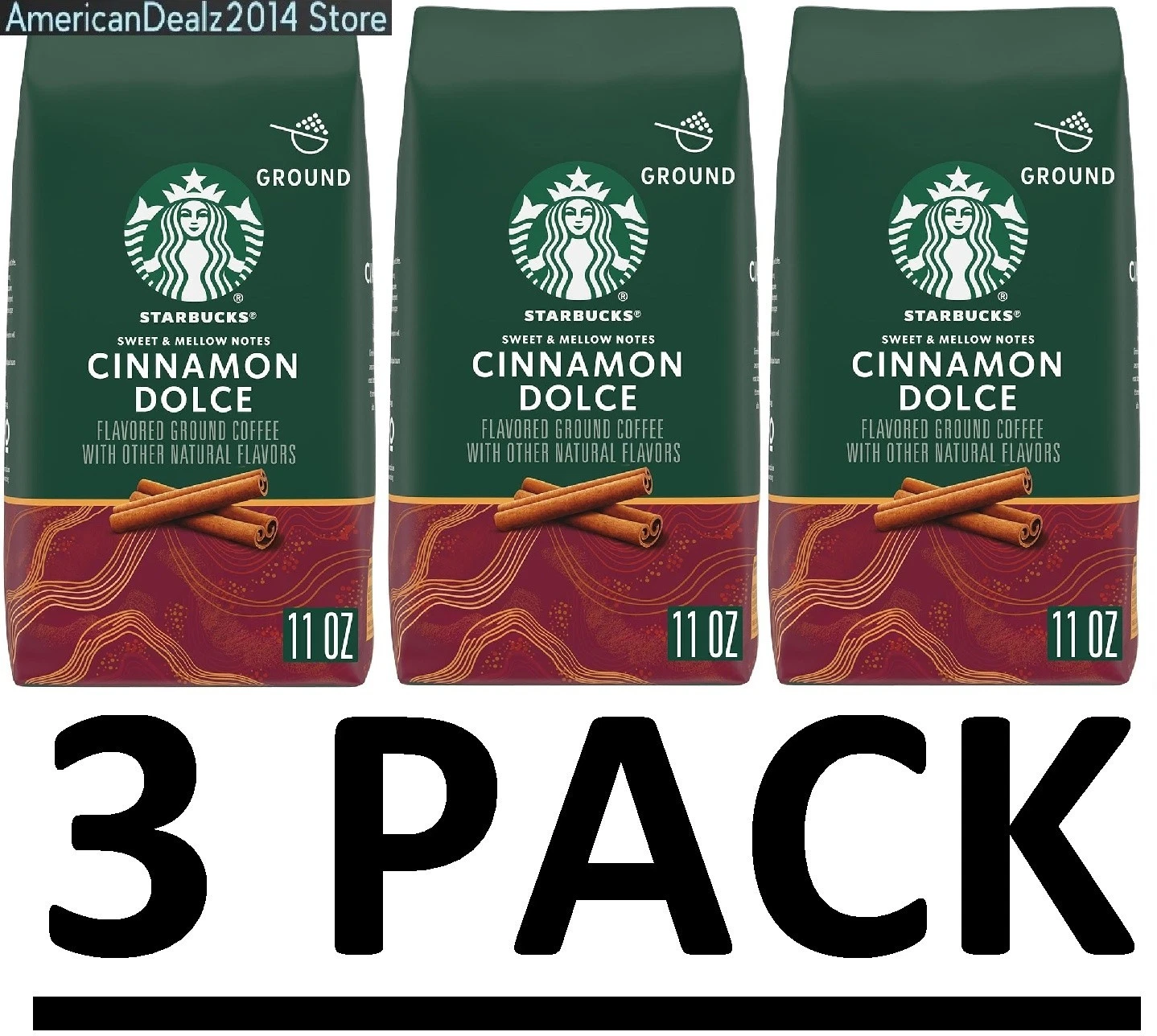 3 PACK - Starbucks Cinnamon Dolce Ground Coffee 11 oz (Total 33 oz) FRESH