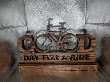handmade wood scrollsawn Good Day For a Ride Bike Art Freestanding Bike