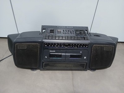 Philips AW7694 Stereo Vintage Ghettoblaster Doppelkassette Radio Turbo Bass