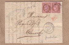 LETTRE PERNOD FILS PONTARLIER A COUVET SUISSE CAD TYPE 16 PAIRE CERES 10 C 1874
