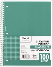 Mead Spiral Notebook, 1 Subject, Graph Ruled Paper, 7-1/2" x 10-1/2" - Green