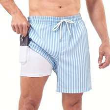Mens Swim Trunks 2 in 1 with Compression Liner 7 Inch Quick Dry with Pockets ...