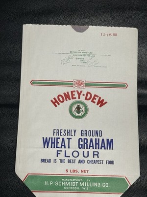 H.P. Schmidt Milling Co Honey Dew Empty Wheat Graham Bag Oshkosh WI NOS