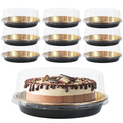 FEOOWV 10inch Round Clear +Gold Cake Carriers for Transport Plastic Cake Contain