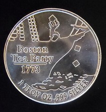 1773 Boston Tea Party Liberty Snake Bullion-999 Silver 1 Oz Ounce Art Round Coin 104.99 per troy oz