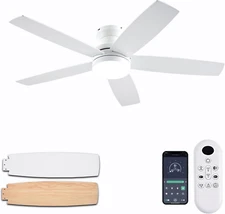 White Ceiling Fans with Lights, 48Inch Low Profile Ceiling Fan with Light and Re