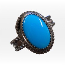 Handmade Intricate Band Turquoise Silver Ring Size 10