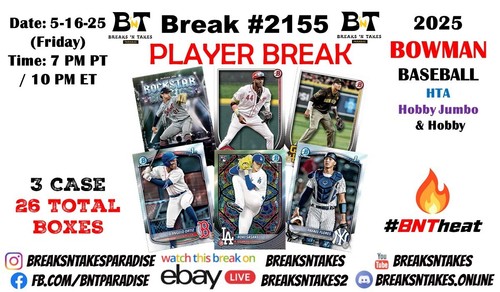 LUKE SINNARD 2025 Bowman Baseball 3 CASE (Hobby+Jumbo+HTA) Break #2155
